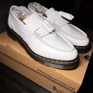 Dr. Martens White Adrian Loafers with Tassels